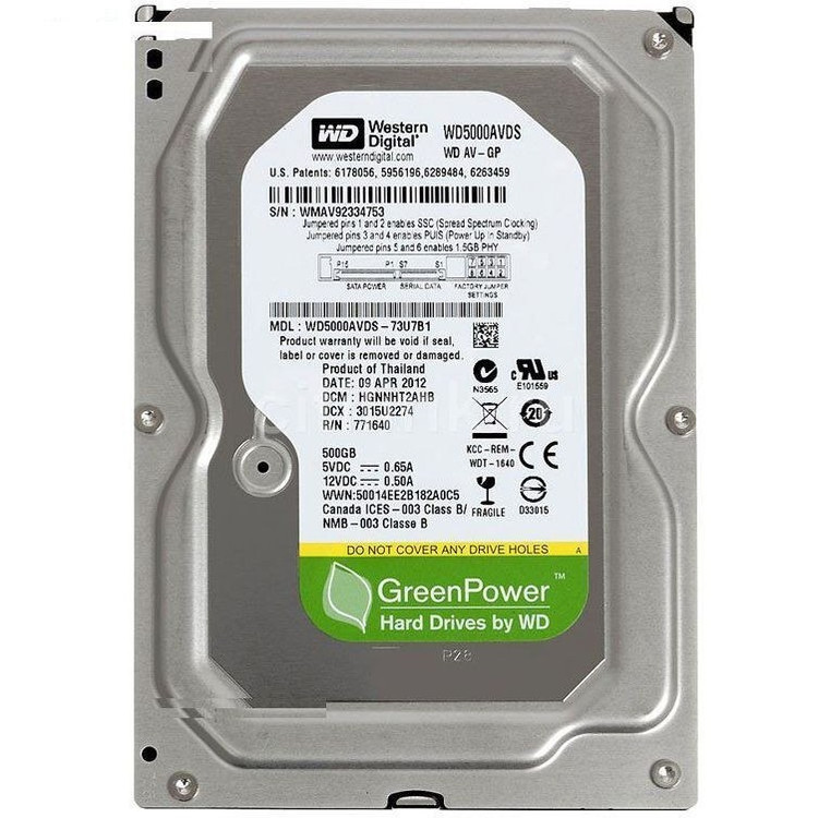 هارد دیسک اینترنال وسترن دیجیتال مدل WD-AV-GP WD5000AVDS ظرفیت 500 گیگابای